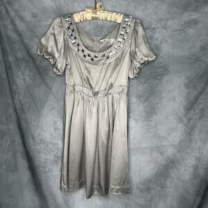 Dress Mini Women 10 Silver y2K Studded Empire Waist Cocktail Party Bling